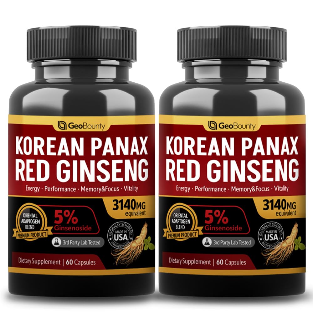 GEO BOUNTY Korean Red Panax Ginseng Capsule 2 Pack Panax Ginseng Supplements 2 Value Pack 3140mg (Ginsenoside 5%)