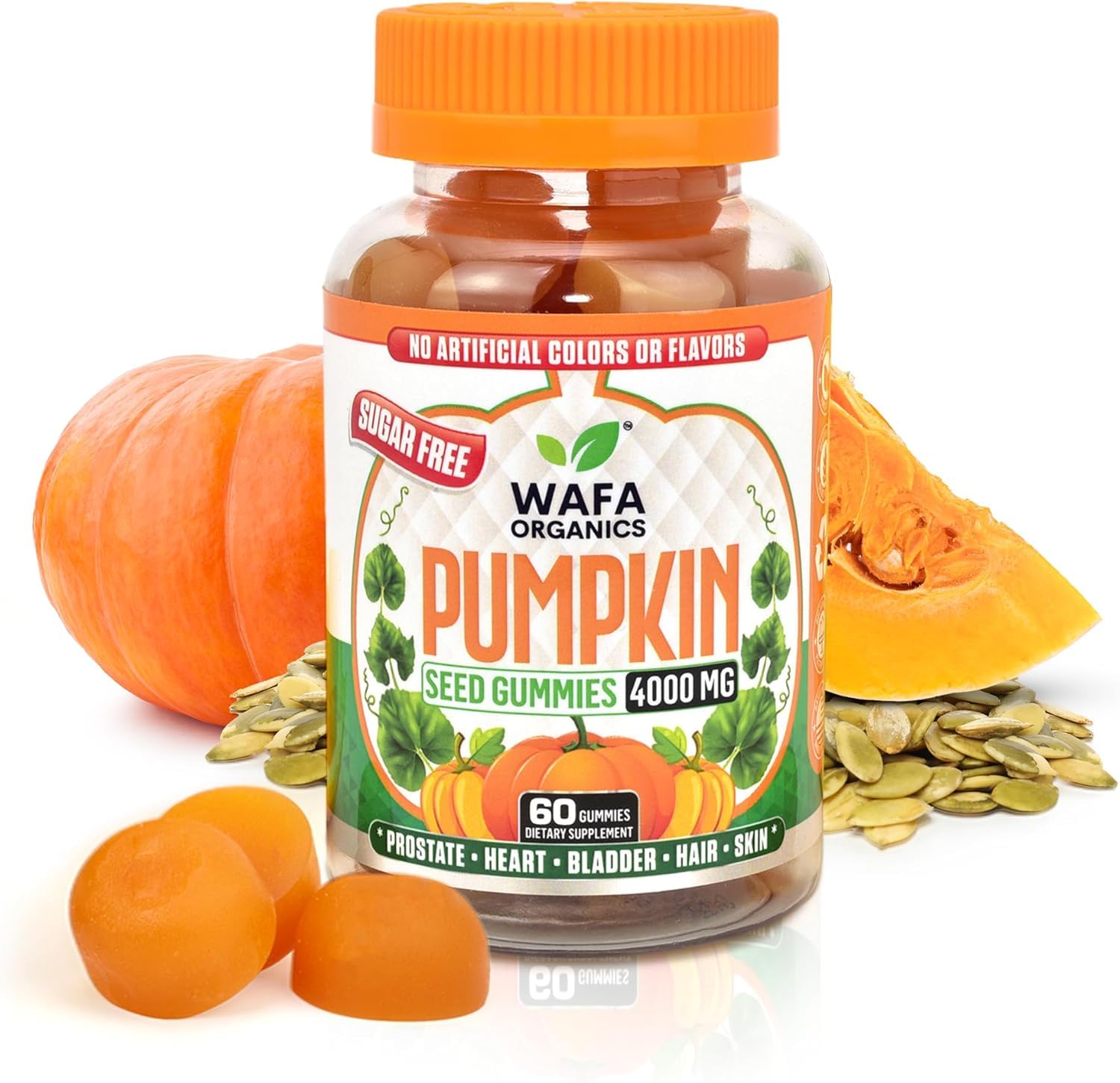 Sugar-Free Pumpkin Seed Oil Gummies 4000 mg - Prostate & Bladder Control Gummies Supplement Non-GMO No Artificial Ingredients Hair Growth & Heart Support Vegan Extract for Men & Women - 60 Count
