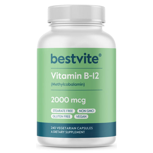 BESTVITE Vitamin B12 (Methylcobalamin) 2000mcg (240 Vegetarian Capsules) (Methyl B12) - No Stearates - Vegan - Non GMO - Gluten Free - Unique Health
