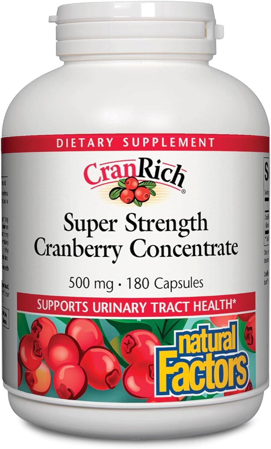 Natural Factors CranRich Super Strength 36:1 Cranberry Concentrate 500 mg Sugar-Free Whole Fruit Cranberry Pills for Urinary Tract Health 180 Count (Pack of 1)