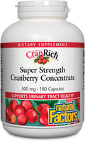 Natural Factors CranRich Super Strength 36:1 Cranberry Concentrate 500 mg Sugar-Free Whole Fruit Cranberry Pills for Urinary Tract Health 180 Count (Pack of 1)