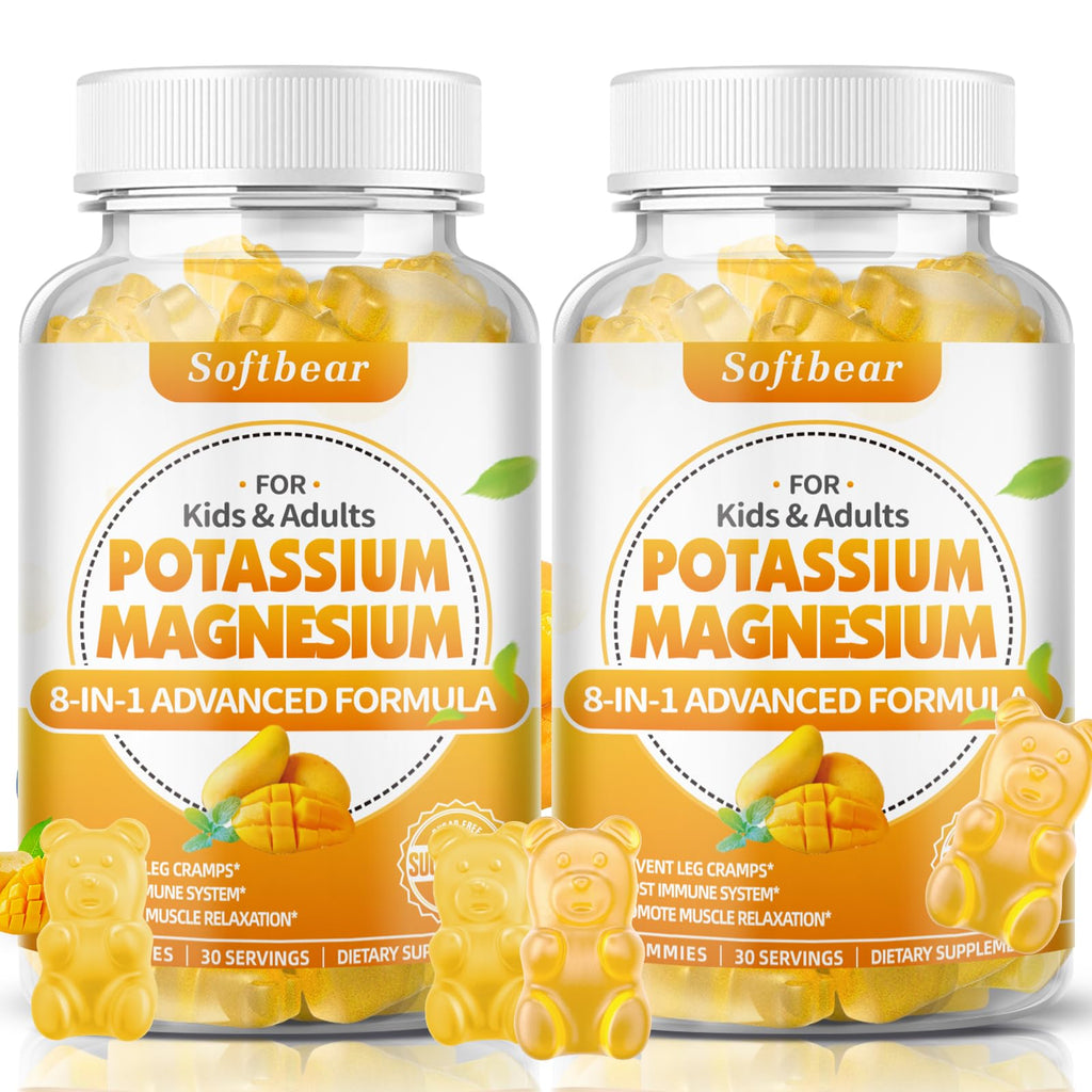 softbear Potassium Magnesium Gummies for Women Calcium Magnesium Potassium Supplements with Vitamins Sugar-Free Potassium Citrate Gummies Support Muscle Health Mango Flavor 120 Count