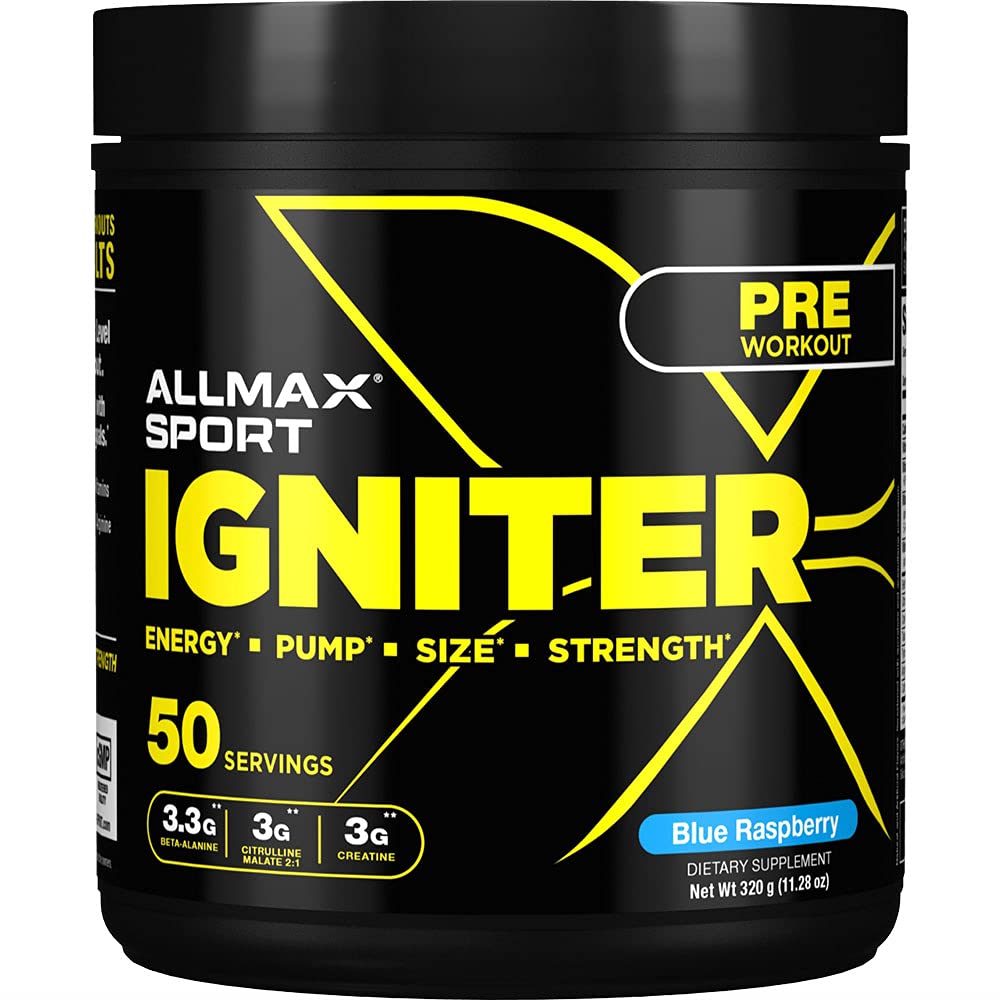 ALLMAX IGNITER Sport Blue Raspberry - 330 g - Pre-Workout Formula - with Caffeine L-Citrulline L-Arginine Creatine & Beta Alanine - Up to 50 Servings