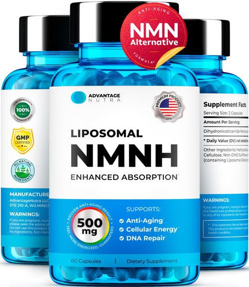 AdvantageNutra NMN Supplement Alternative - NMNH (Dihydronicotinamide Mononucleotide) 500mg Per Serving 60 Count (30 Servings) NAD Supplement to Boost NAD+ Levels - Unique Health