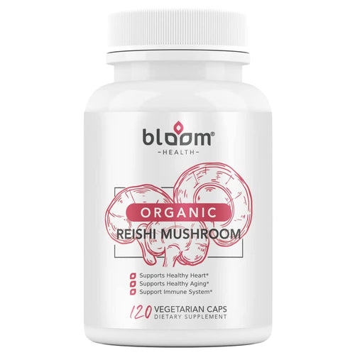 Bloom Health Reishi Mushroom Capsules Organic Ganoderma Lucidum for Immune Support Cardio Health and Energy – Gluten Free Non-GMO Vegan-Friendly 1000mg Reishi Mushroom Extract (120 Capsules) - Unique Health