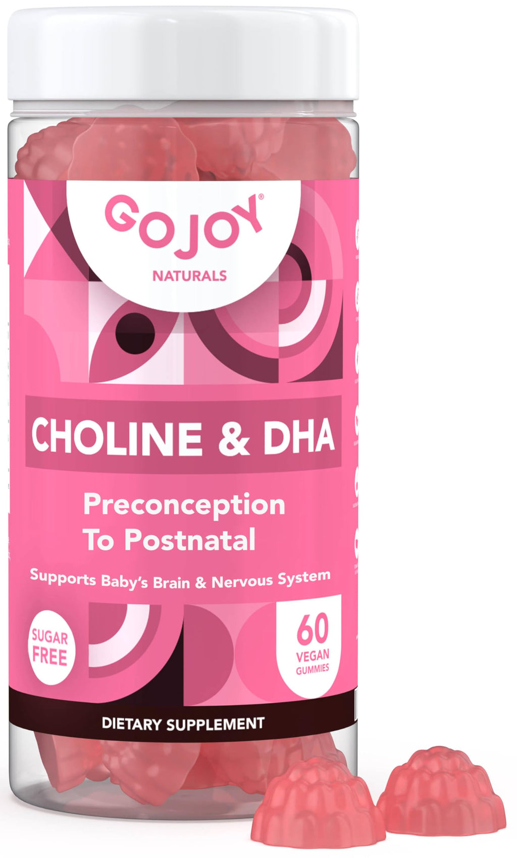 GOJOY NATURALS Prenatal Choline & DHA Gummies - Preconception to Postnatal Gummy Vitamin Supplement for Pregnant Women - Sweetened with Monk Fruit - 3rd Party Tested - Non GMO Gluten Free Vegan