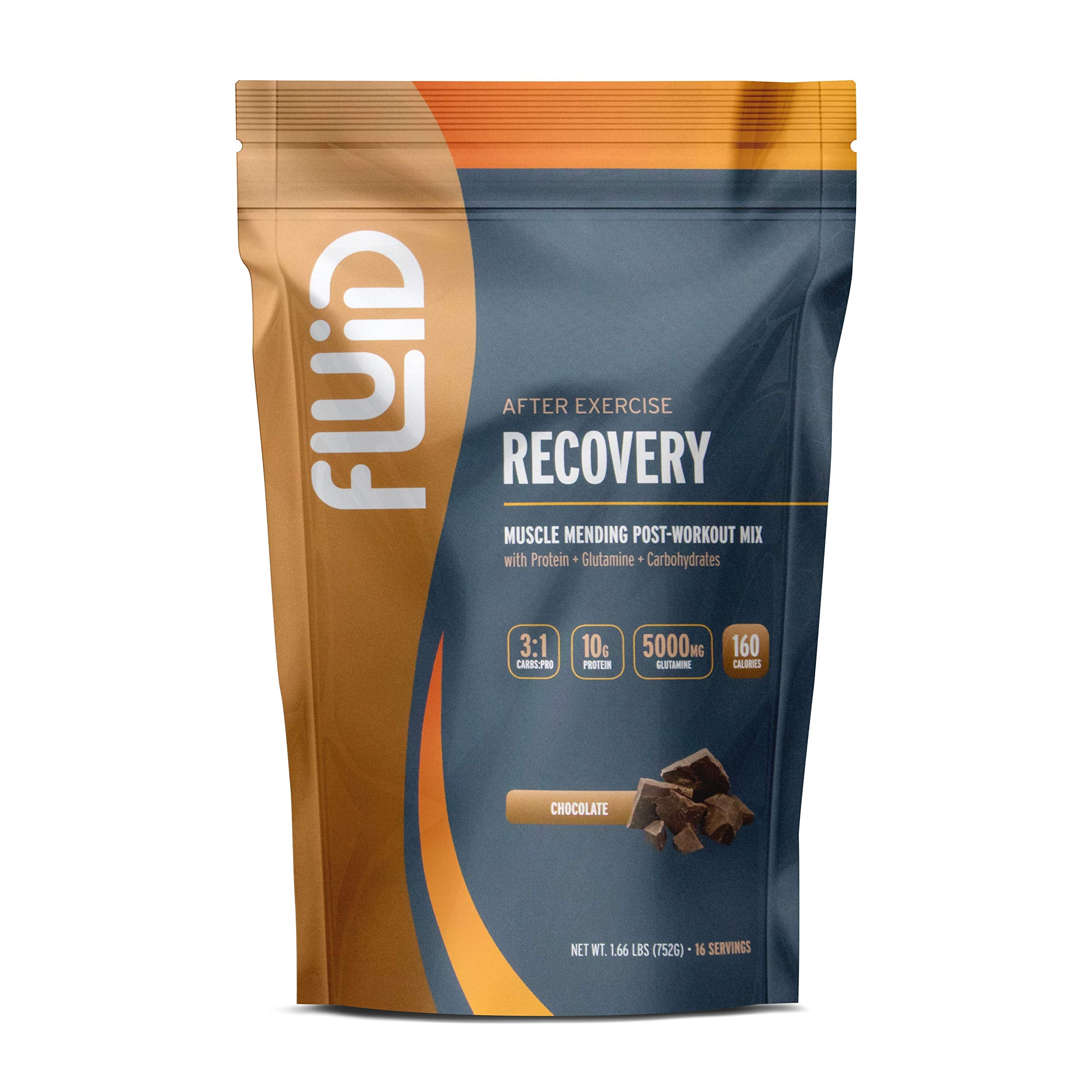Fluid Recovery Post-Workout Drink Mix Whey Isolate Protein L-Glutamine Carbs All Natural Ingredients Gluten-Free Lactose-Free (Chocolate)