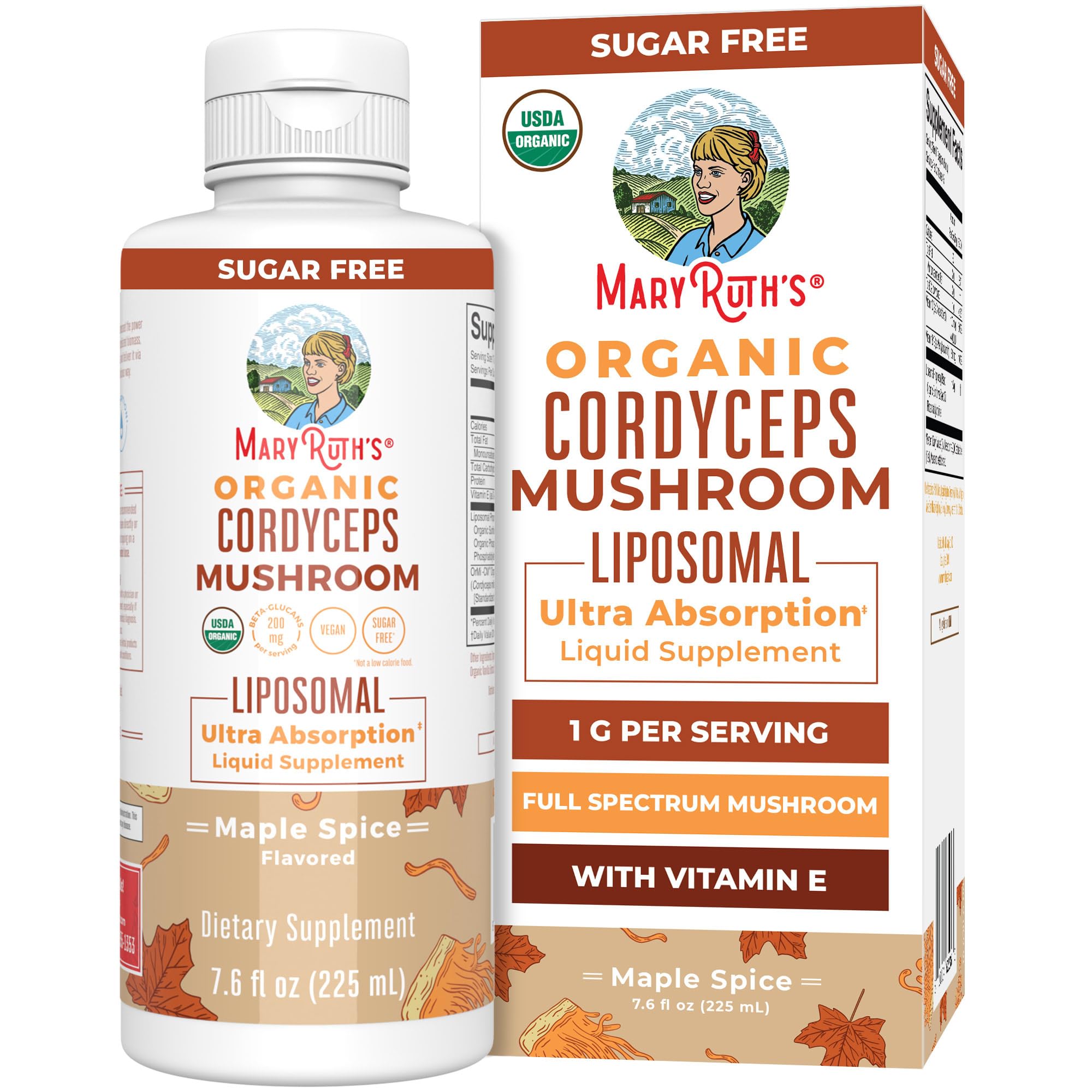 Organic Cordyceps Mushroom Supplement by MaryRuths | Ultra Absorption Liposomal | Full Spectrum Mushroom | 200mg Beta-Glucans Per Serving | USDA Organic | Vegan | 7.6 oz | 15 Servings