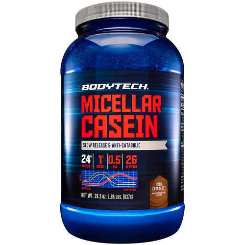 BodyTech Micellar Casein Protein Powder Slow Release for Overnight Muscle Recovery - 24 Grams of Protein per Serving - French Vanilla (2 Pound) - Unique Health