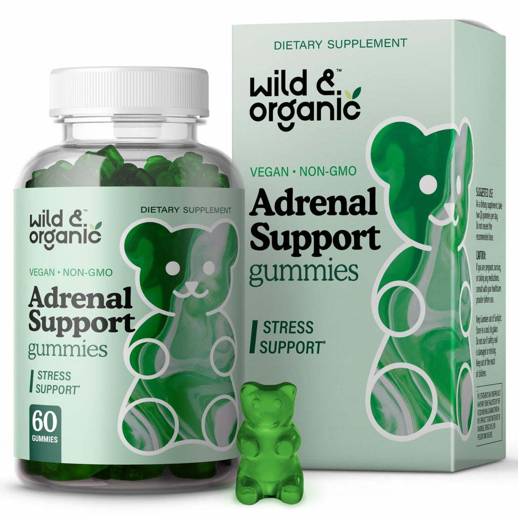 Wild & Organic Adrenal Support Gummies - Pure Adrenal Support Supplements for Women and Men with Ashwagandha Root & Rhodiola Rosea - 60 Pectin-Based Chews