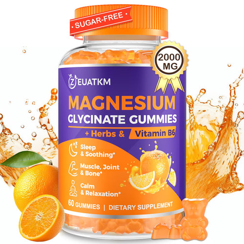 Magnesium Glycinate Gummies 2000mg Magnesium Gummies for Adults with Magnesium L-Threonate Ashwagandha & B6 for Muscle & Bone Magnesium L-Threonate Gummies for Relaxation & Energy Vegan - 60 Count - Unique Health