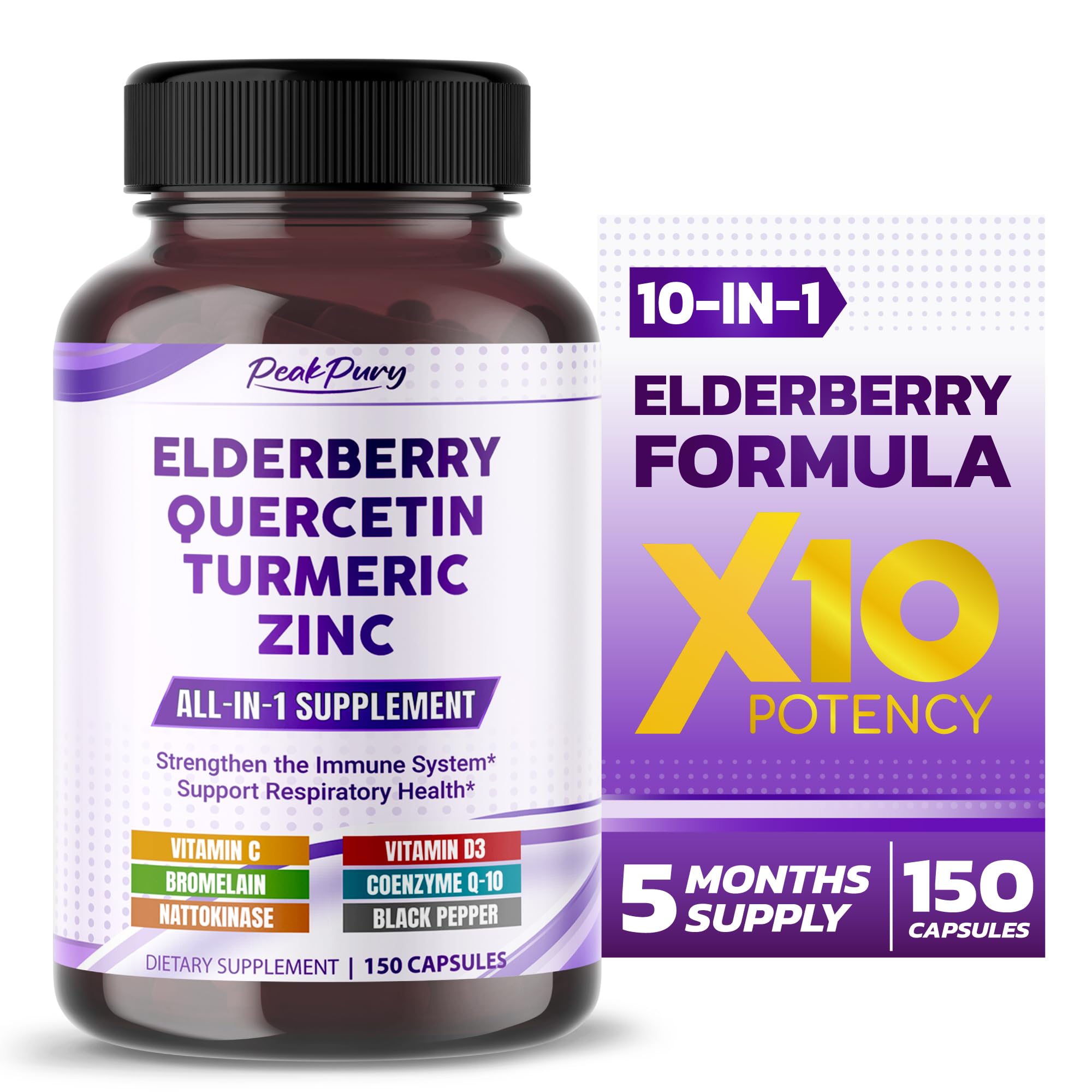 Elderberry 12000mg Quercetin 3000mg Turmeric 500mg Zinc 50mg - Support The Immune System Respiratory Health - Made in The USA