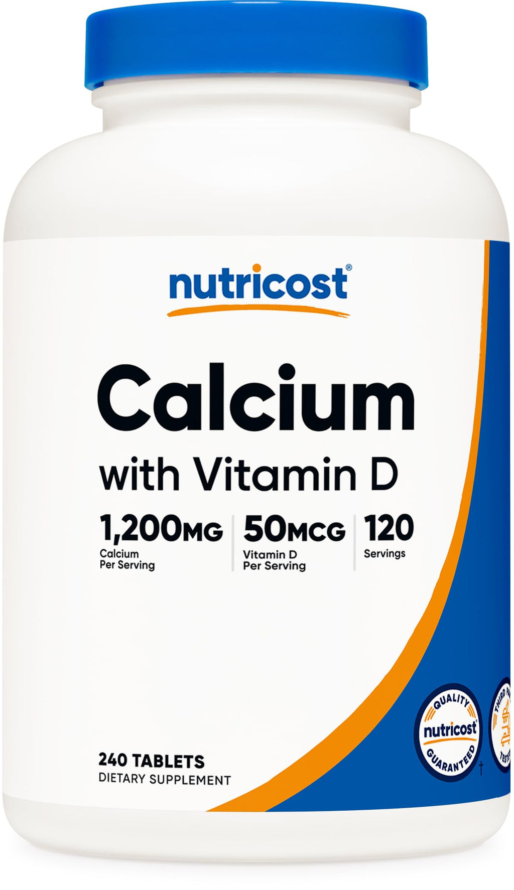 Nutricost Calcium with Vitamin D 240 Tablets - Calcium (1200mg) Vitamin D (50mcg) Per Serving - Non-GMO Gluten Free - Unique Health