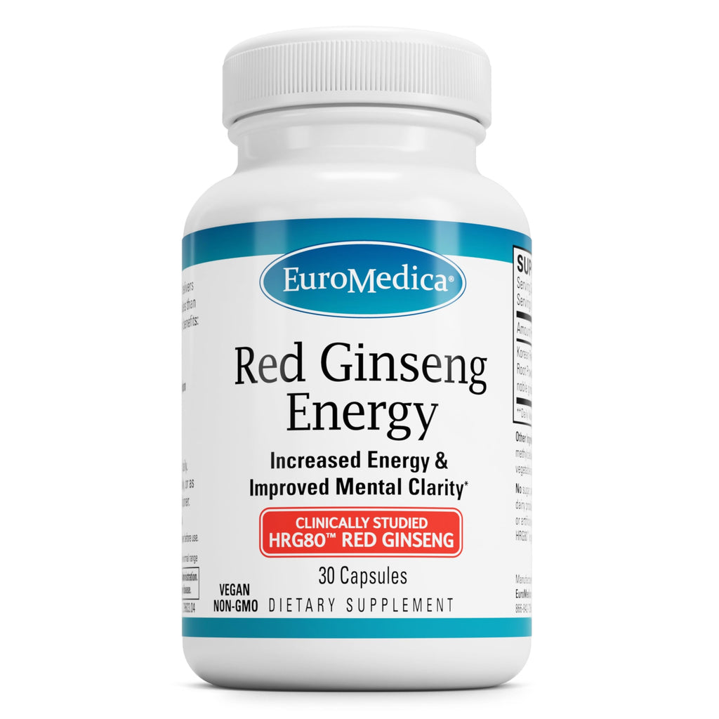 Euromedica Red Ginseng Energy - 30 Capsules - Features HRG80 - Energy Focus Stamina - 7X More Powerful Than Conventional Ginseng - Non-GMO Vegan - 30 Servings