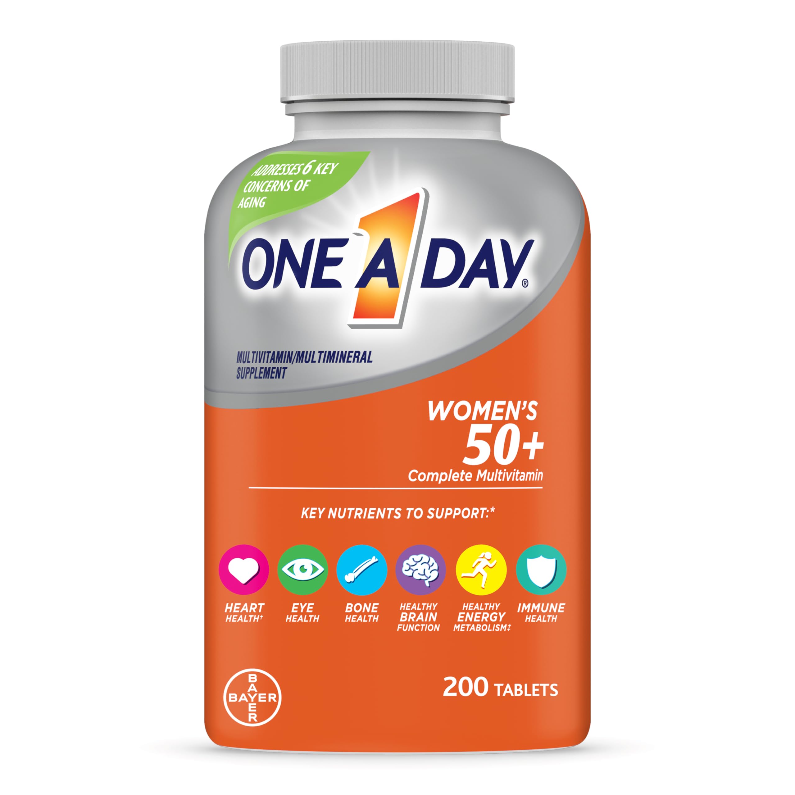 One A Day Women’s 50+ Multivitamins Tablet Multivitamin for Women with Vitamin A C D E and Zinc for Immune Health Support* Calcium & more 200 Count - Unique Health