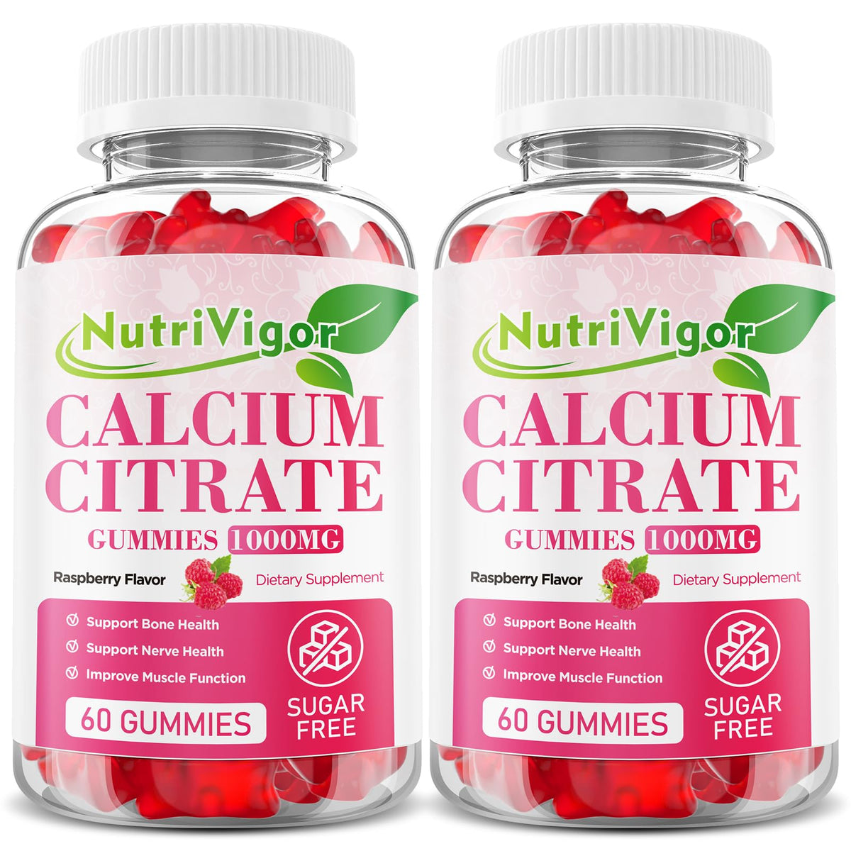 NutriVigor Calcium Citrate Gummies 1000 mg Chewable Calcium Citrate for Bone Muscle and Immune Support High Absorption Calcium Supplement for Men & Women Raspberry Flavor 120 Counts - Unique Health