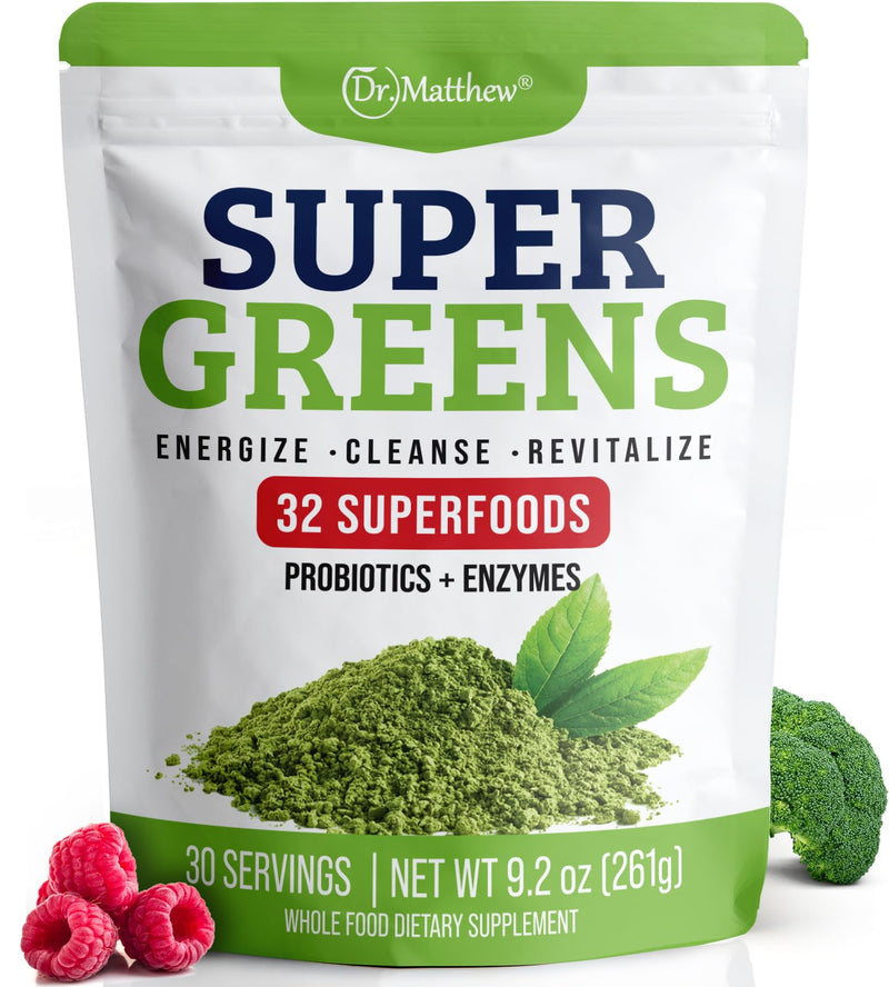 Green Juice Powder. Supergreens Superfood Powder. Detox Greens for Bloating and Digestion. Veggie Powder with Probiotics & Enzymes. Chlorella Spirulina Wheat Grass Ashwagandha. 32 Superfoods - Unique Health