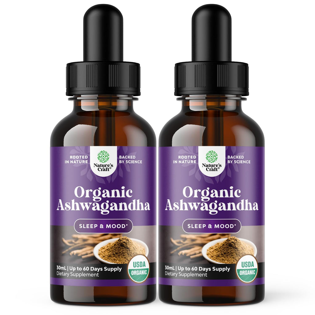 USDA Organic Ashwagandha Liquid Drops - Liquid Ashwagandha Root Extract for Stress and Mood Support - Tasty Adaptogenic Ashwagandha Tincture - Non GMO Vegan Gluten Alcohol and Sugar Free (2 Pack)