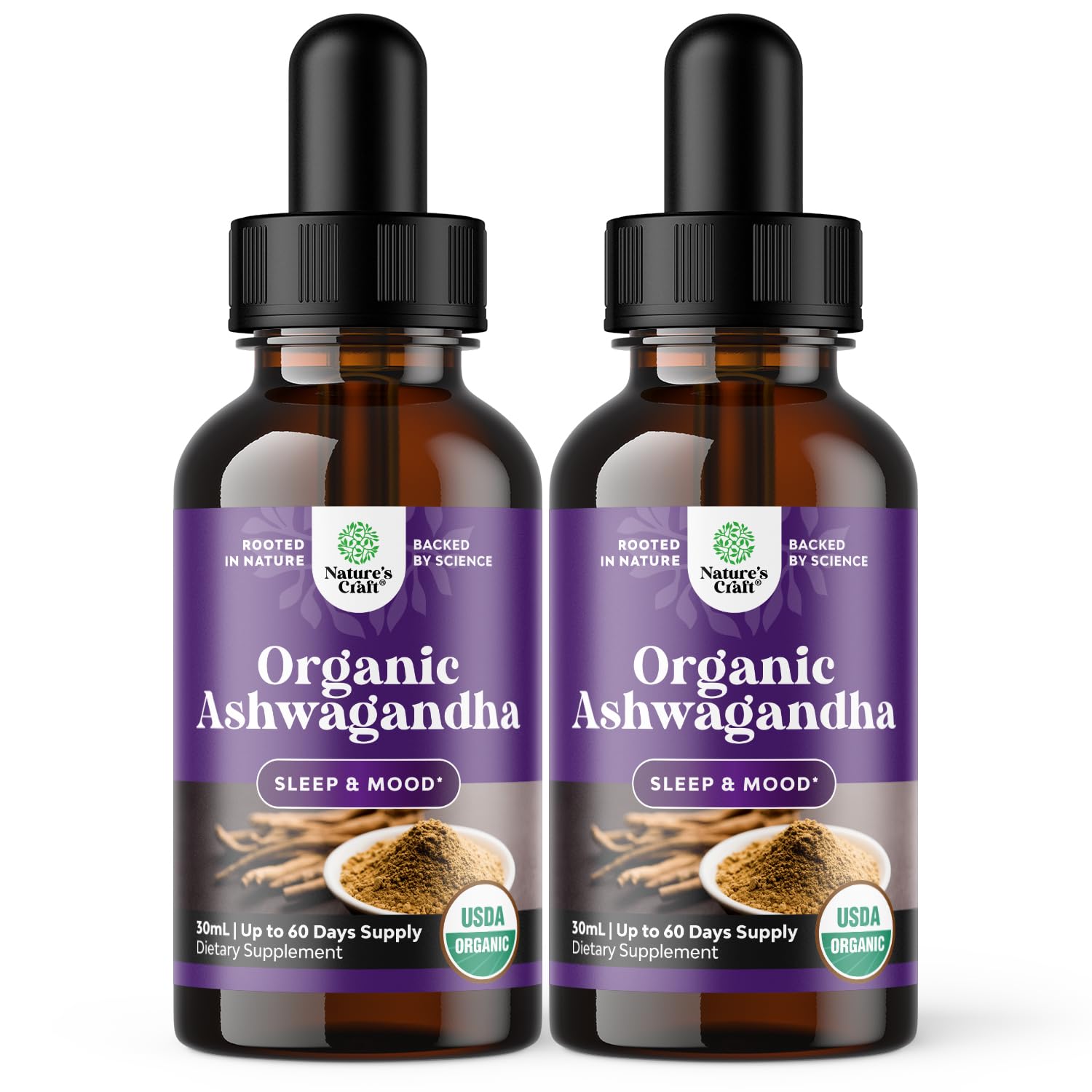 USDA Organic Ashwagandha Liquid Drops - Liquid Ashwagandha Root Extract for Stress and Mood Support - Tasty Adaptogenic Ashwagandha Tincture - Non GMO Vegan Gluten Alcohol and Sugar Free (2 Pack)