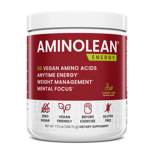 AminoLean Pre Workout Powder Amino Energy with Natural Caffeine from Green Tea Vegan BCAA Amino Acids Cherry Lime (25 Serv) - Unique Health