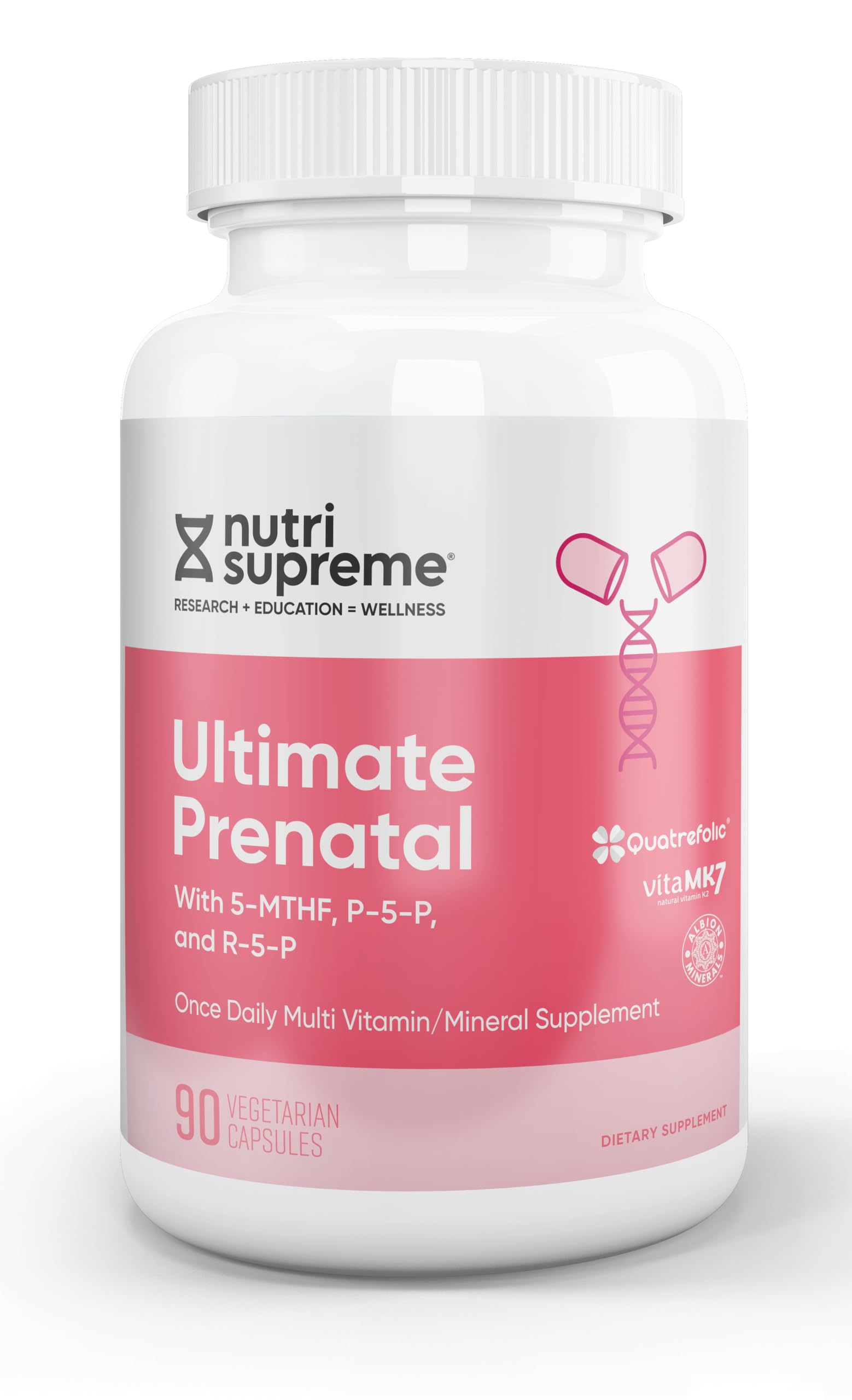 Nutri Supreme Prenatal Vitamin Prenatal Vitamins Supplement for Women with Highly Absorbable Methyl Folate One Per Day Prenatal Multivitamin with Iron Kosher Capsules 90 Count