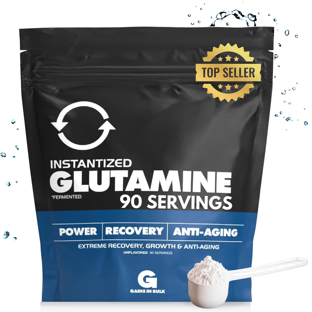 Gains in Bulk Glutamine Powder - Extreme Muscle Recovery Anti-Catabolic L-Glutamine for Protection & Recovery | Promotes Longer State of Muscle Growth (450 Grams)