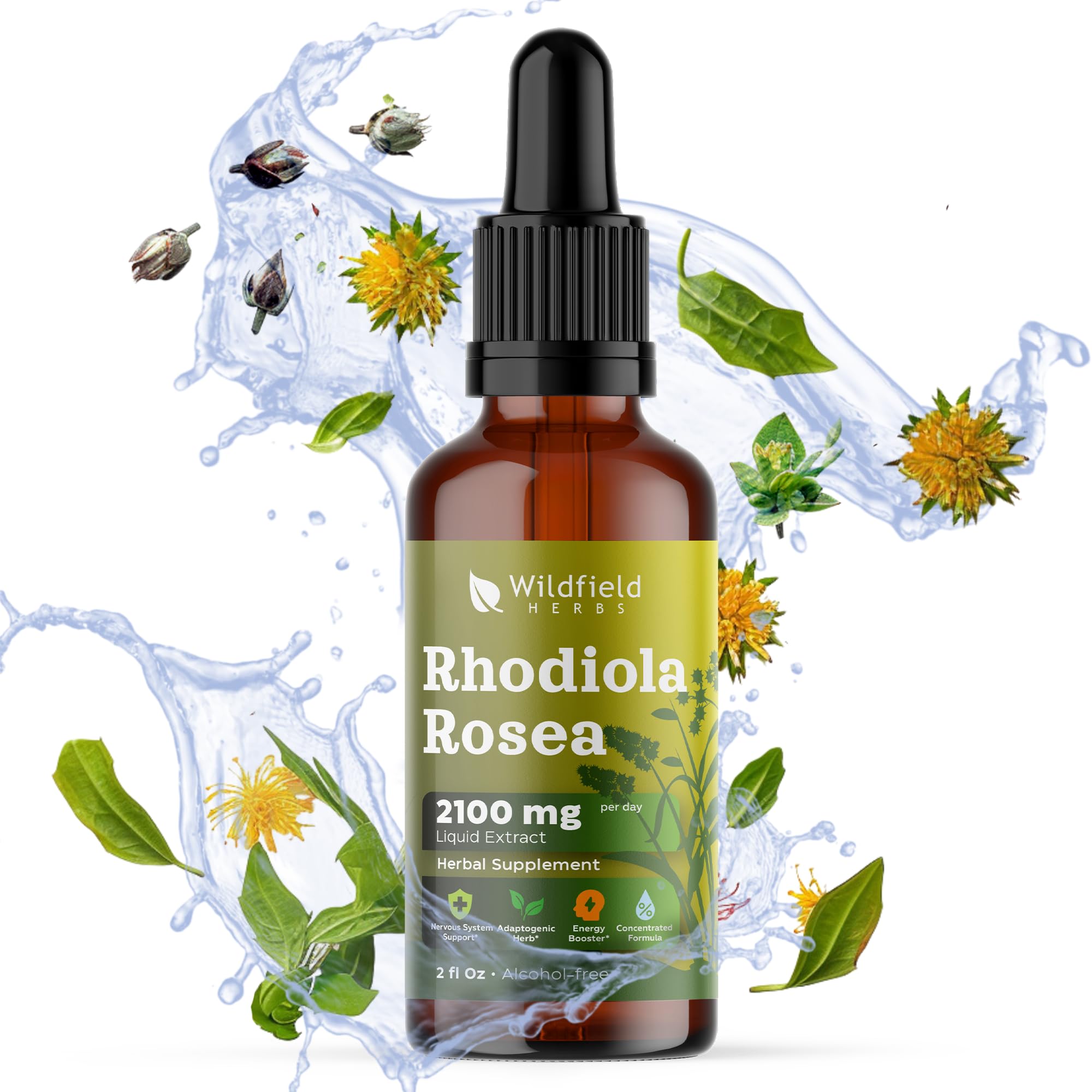 Rhodiola Rosea Root Tincture Extract Drops 2100mg (Rhodiola rosea L.) Herbal Supplement Absorbs Better Than Capsules 1 Month Supply 84 Servings Alcohol-Free Tincture - 2 Oz Pack of 1