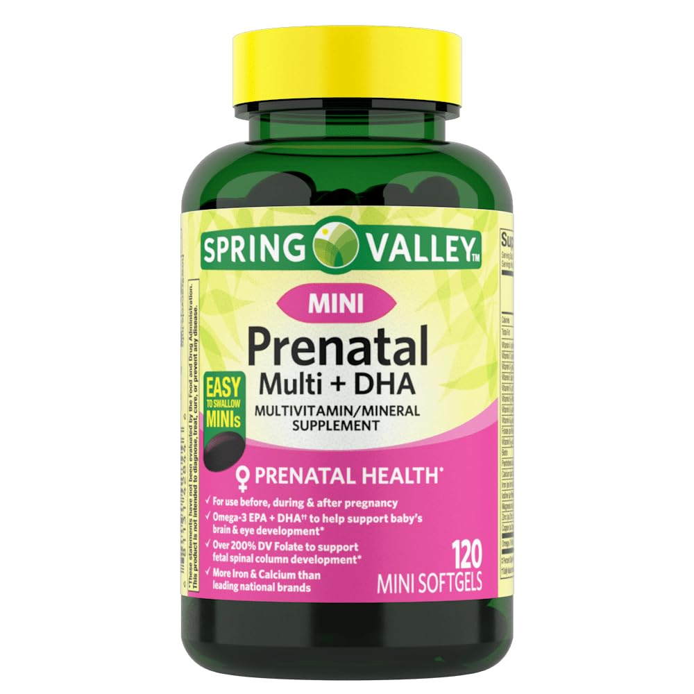 IKJ Mini Prenatal Multi + DHA Complete Multivitamin/Multimineral Supplement Mini Softgels 120 Count