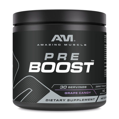 Amazing Muscle Pre Boost | 30 Servings | 324 Grams Powder | Pre Workout Supplement | Made in USA (30 Servings Natural Grape Candy) - Unique Health