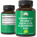 Immune Support Supplement with 6 Top Ingredients. Vitamin D3 K2 + Vitamin C + Elderberry + Zinc + Quercetin. Includes 5000 IU Vitamin D. Zinc 15mg. ( Capsules).