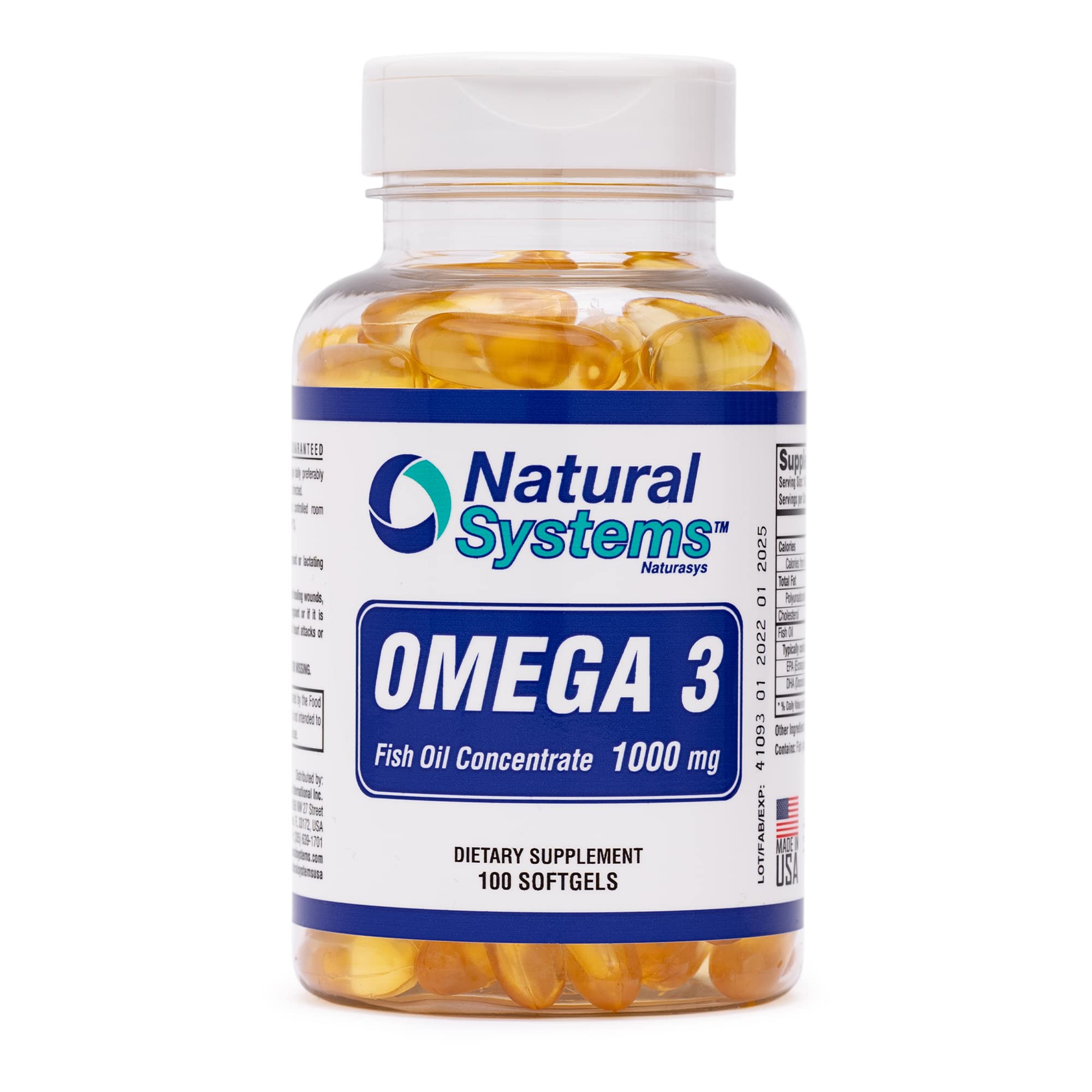 Omega 3 1000mg Fish Oil 100 Concentrated Softgels by Natural Systems - Omega 3 Fish Oil Supplements - Capsules for Daily Diet - EPA - DHA - Omega 3 for Heart Eye Brain and Joints Support*