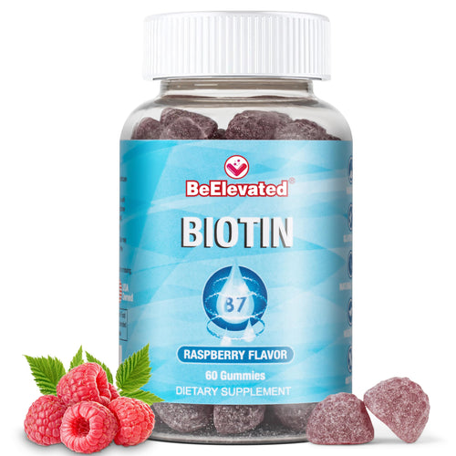 BeElevated Biotin Gummies - Hair and Nails Strength Growth Vitamins Supplements for Women Health and Beauty - 10000 MCG Skin Chewable Supplement - Raspberry Flavor - (60 Count Bottle) - Unique Health