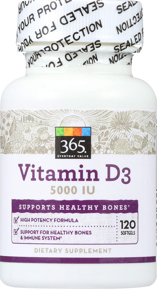 365 Everyday Value Vitamin D3 5000 IU 120 ct - Unique Health