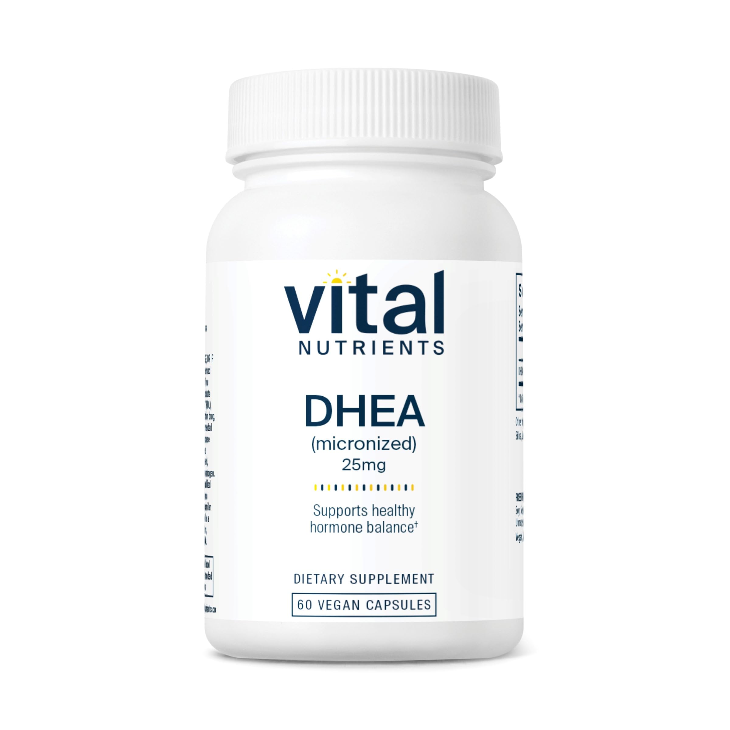 Vital Nutrients DHEA 25mg | Vegan Micronized DHEA Supplement for Women & Men | Supports Hormone Balance | Supports Healthy Metabolism of Sugar & Minerals | Gluten Dairy Soy Free | 60 Capsules